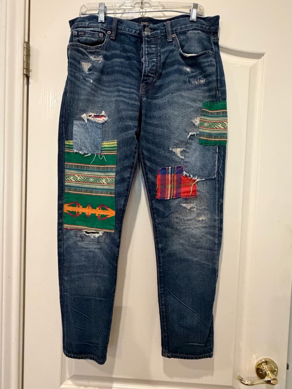 Ralph Lauren Avery Boyfriend Size 29 Blue Button-Fly Patch Denim Jeans